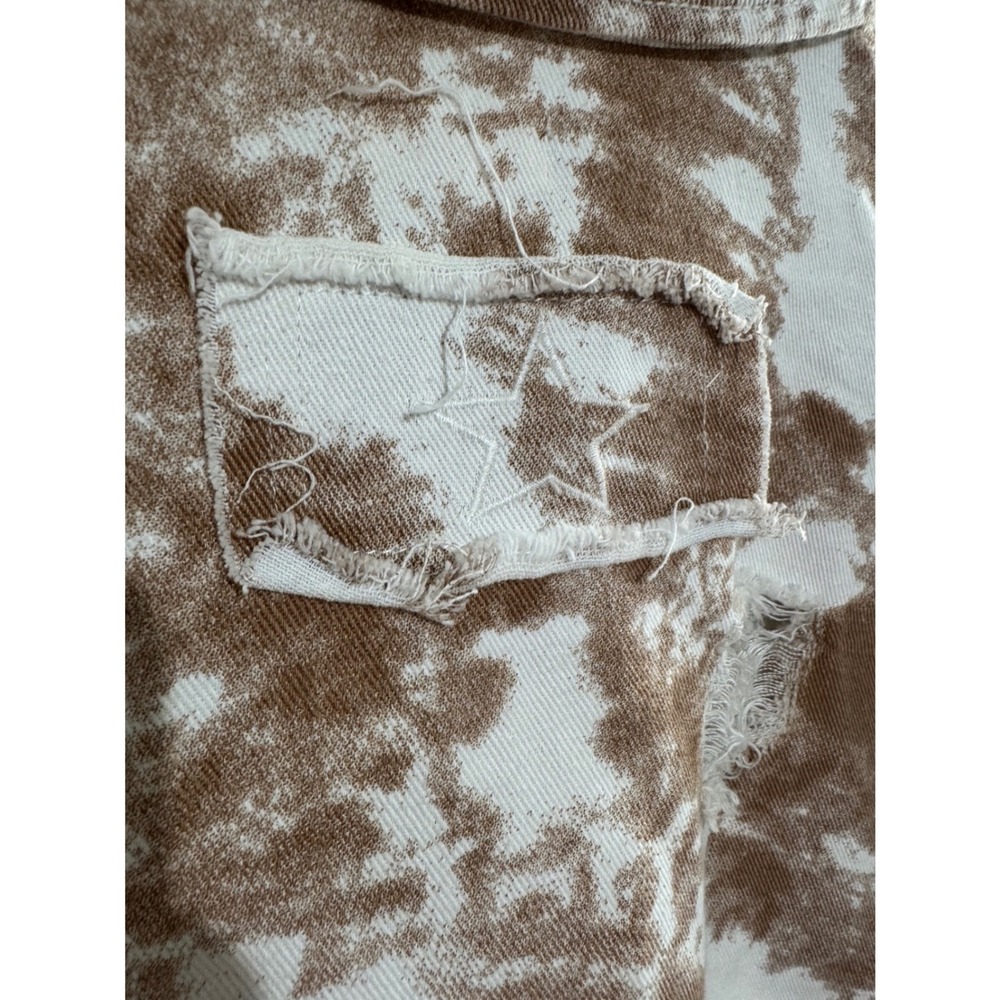 POL Womens Brown Tie Dye Distressed Denim Shacket Oversized Shirt Jacket Large - Picture 9 of 13